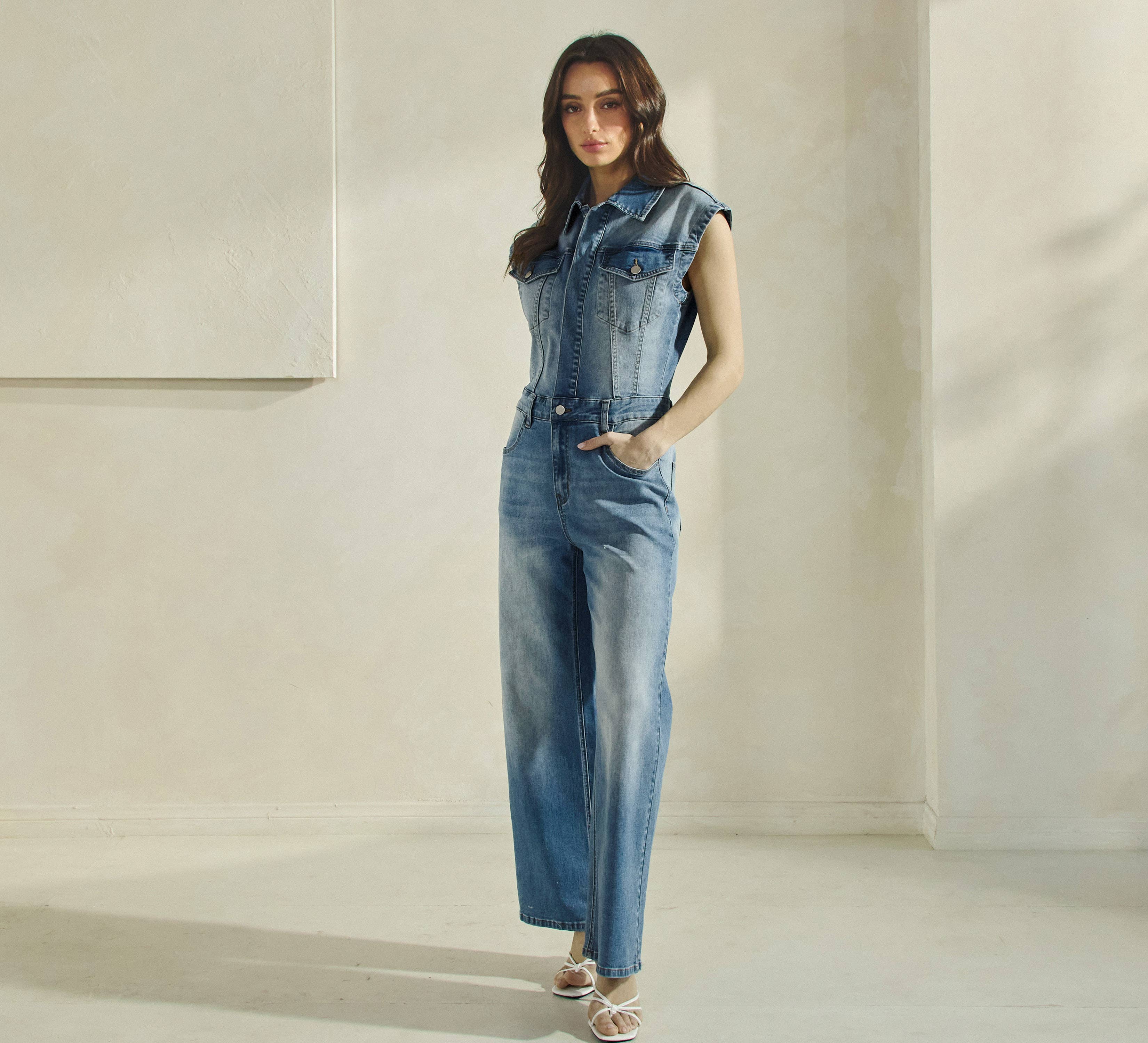 Sleeveless Denim Jumpsuit