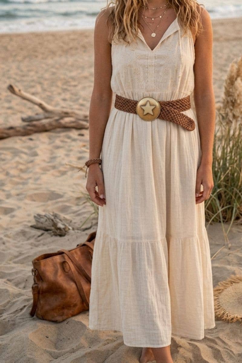 BROWN LEATHER BELT WIDE STAR