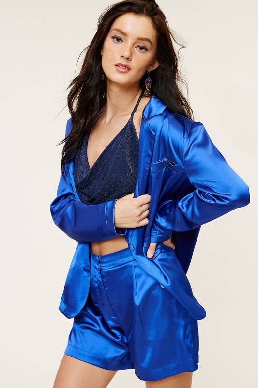 Satin Blazer and Shorts Matching Set
