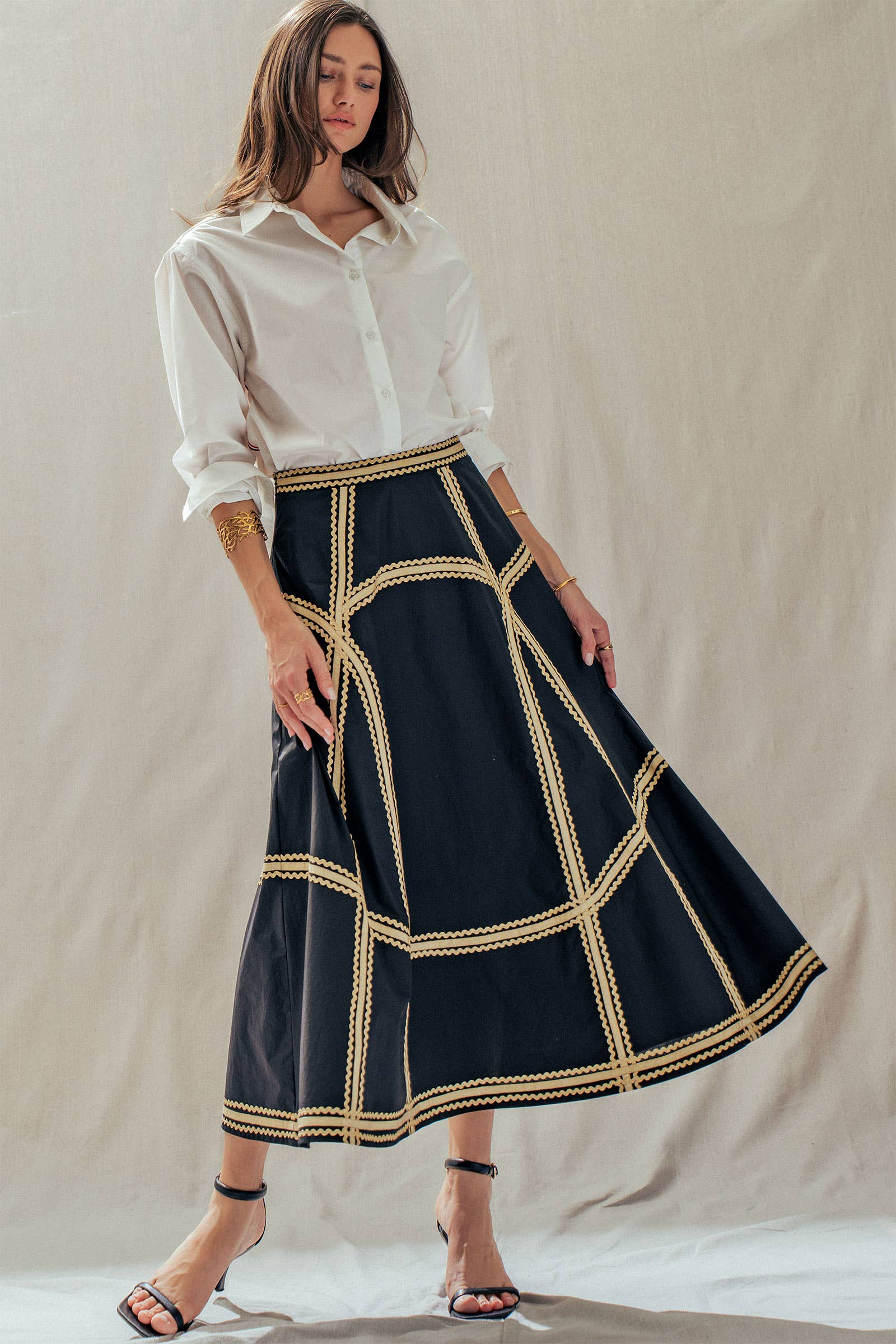 Contrast Trim A-Line Skirt