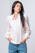 LONG SLV DESIGNED YOKE WITH STUD DETAIL BLOUSE