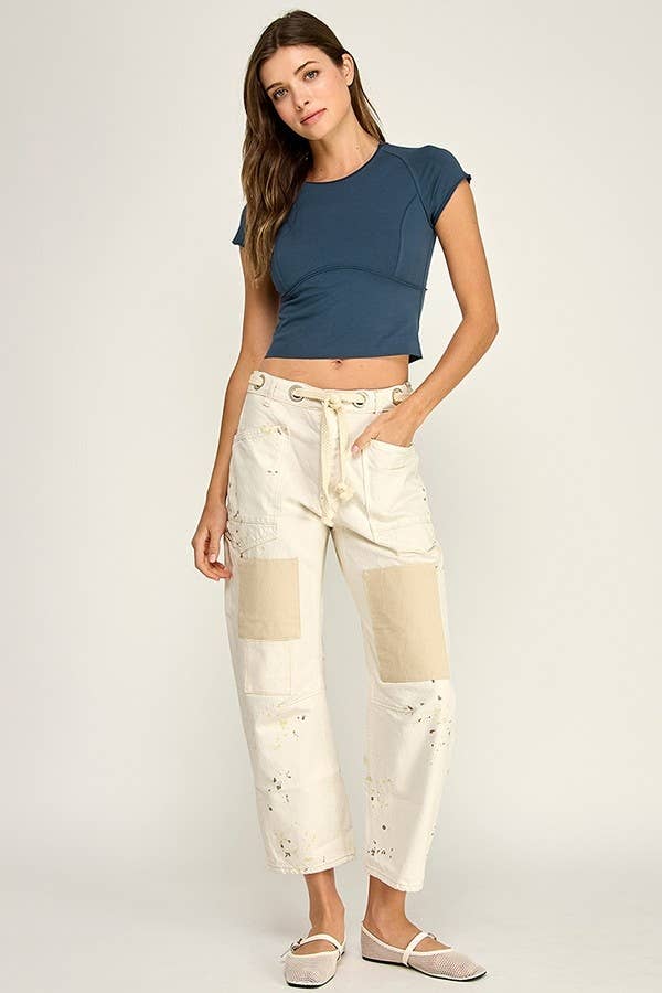 WASHED STRETCH CURVED SEAM CROPPED TOP
