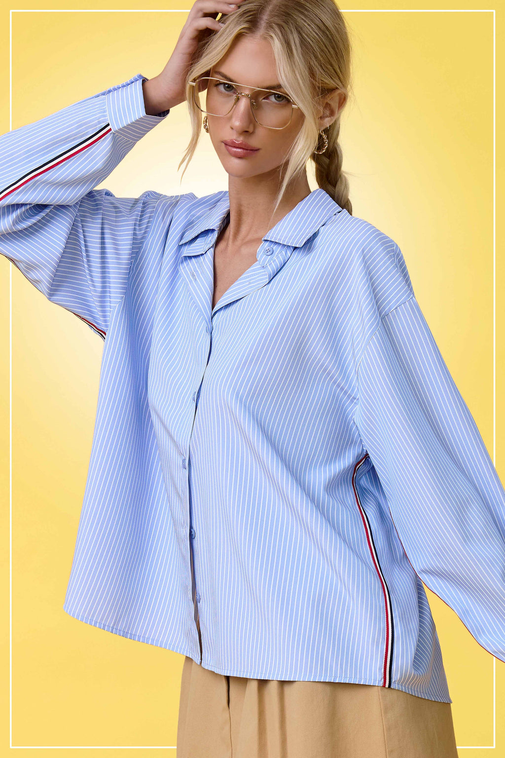 SRT7908-Stripe Button Down Shirt with Nautical Twill Tape