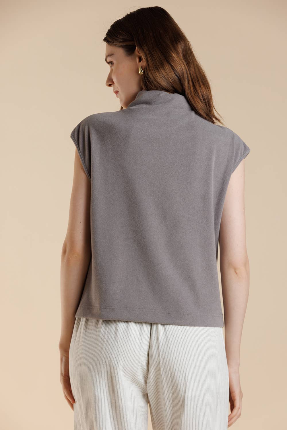 Soft Touch Brushed Knit Mock Neck Sleeveless Top