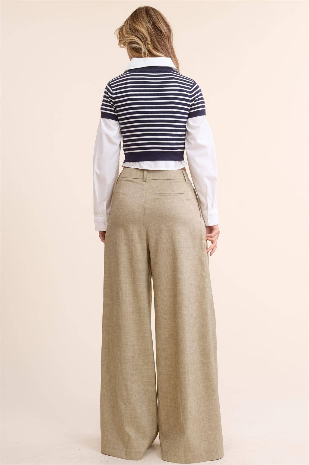 Trendy Low Waist  Wide Leg Pleated Trouser Pants