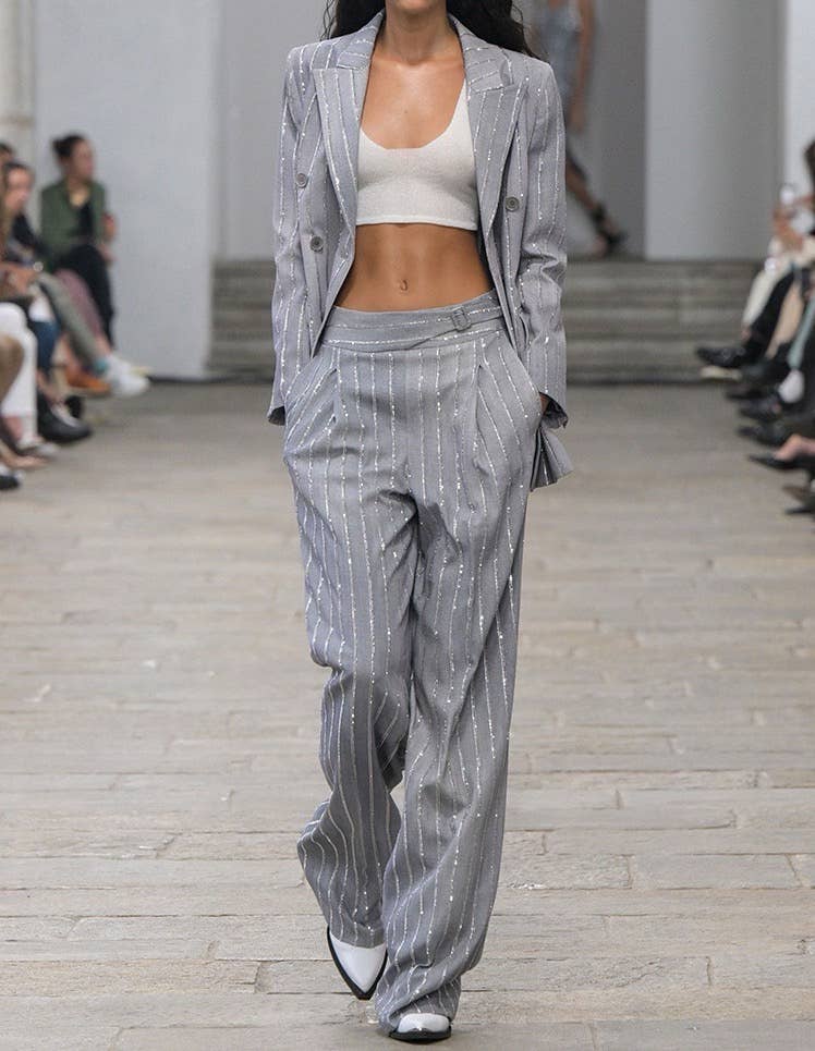 Grey Handmade Hot Diamond Double-Breasted Suit