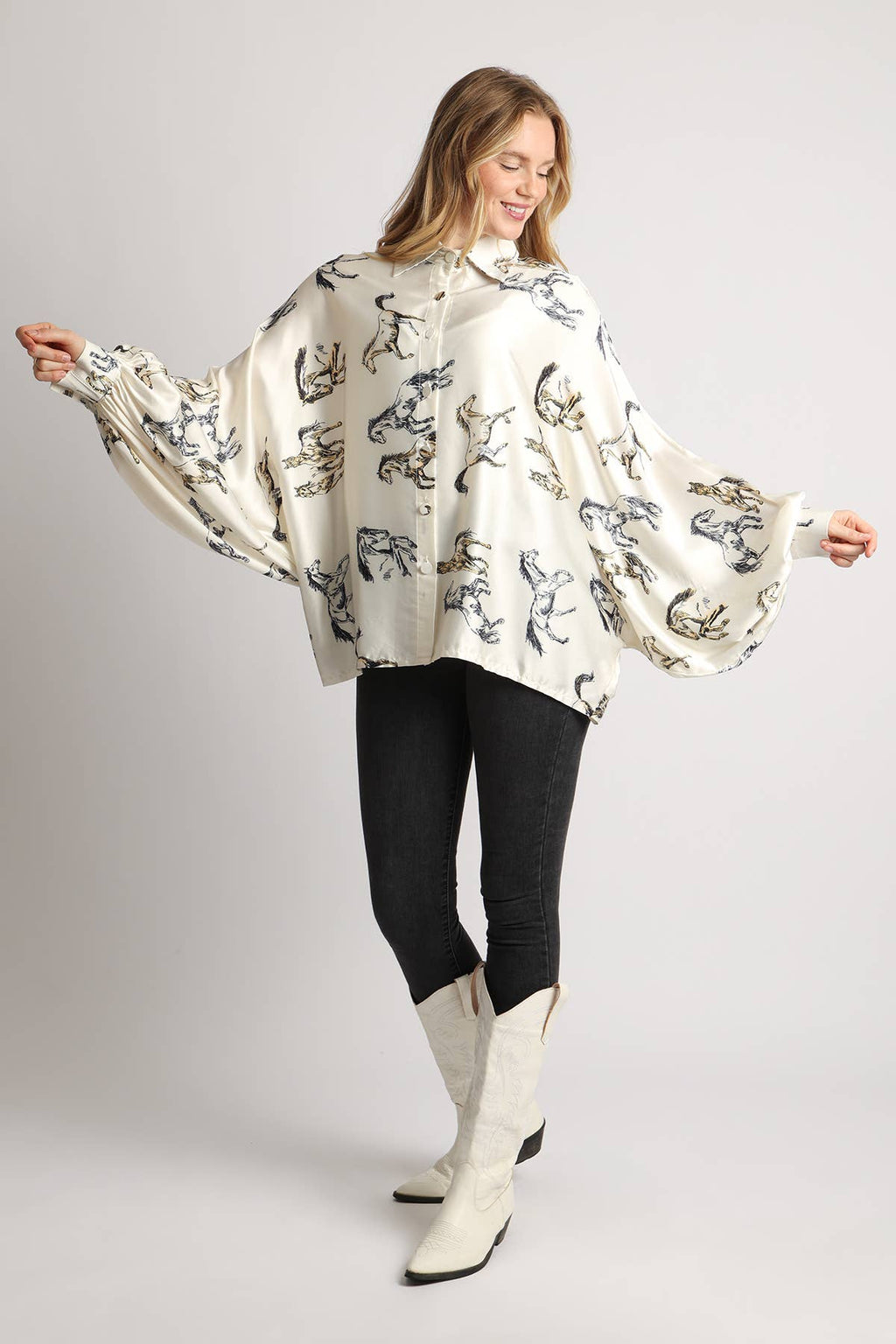 Horse Printed Satin Blouse