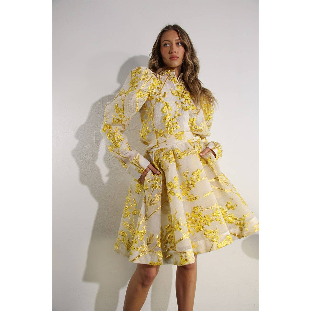 BUTTON DOWN BLOUSE WITH TULLE INNER SKIRT SET