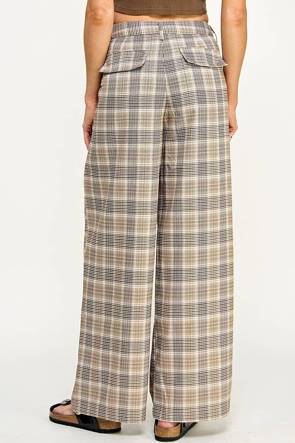 Plaid lower Waisted Wide Leg Pants