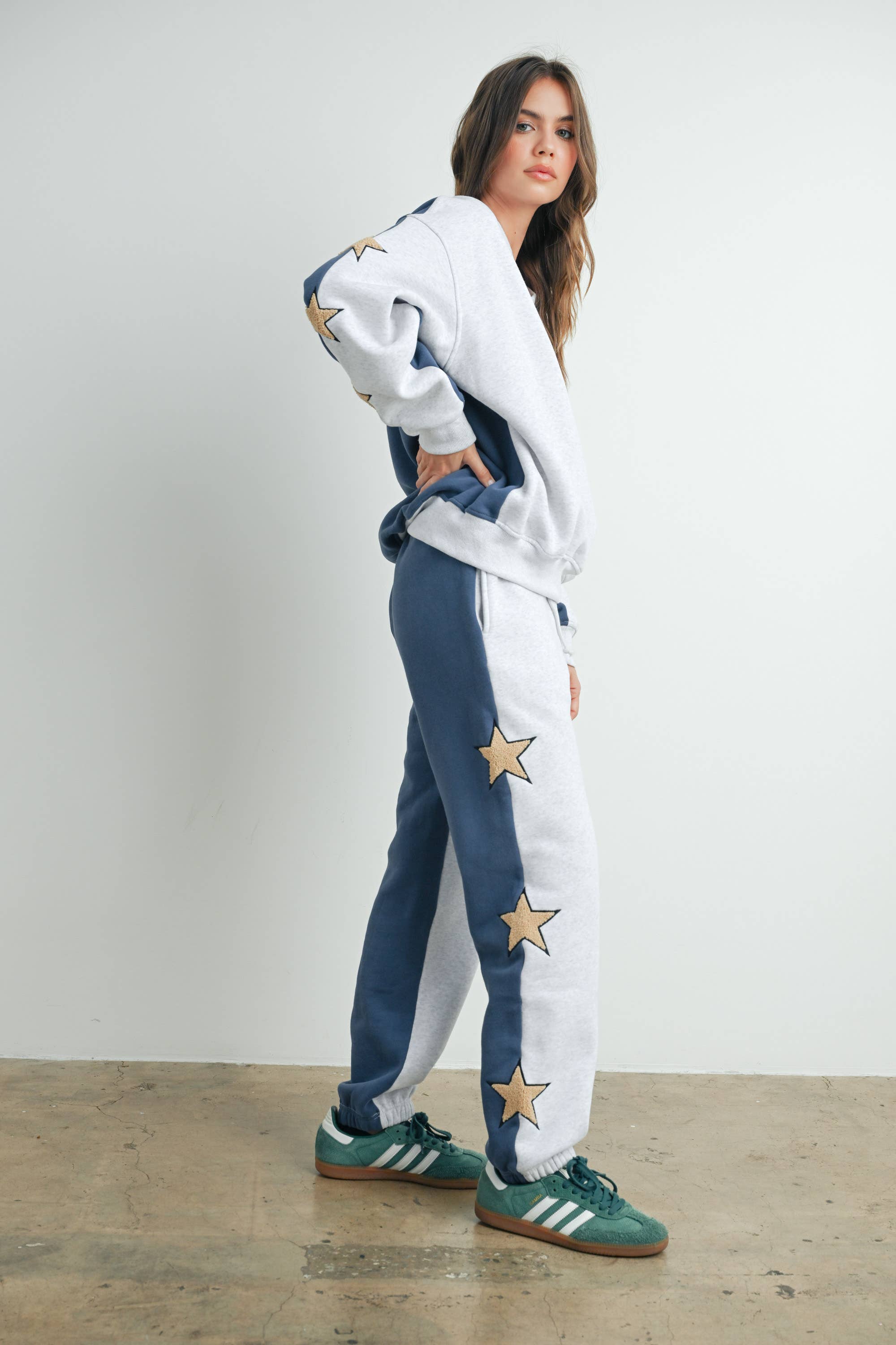 Long Sleeve Round Neck Sweatshirt with Star Detail