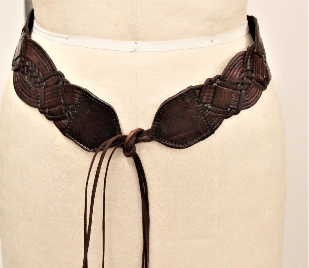 Brown Braided Tie Leather Belt (M/L)