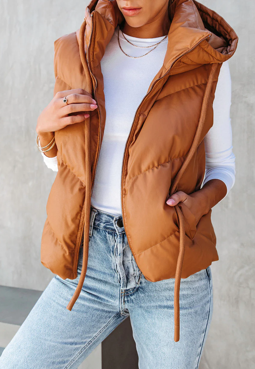 High Collar Hooded Puffer Vest
