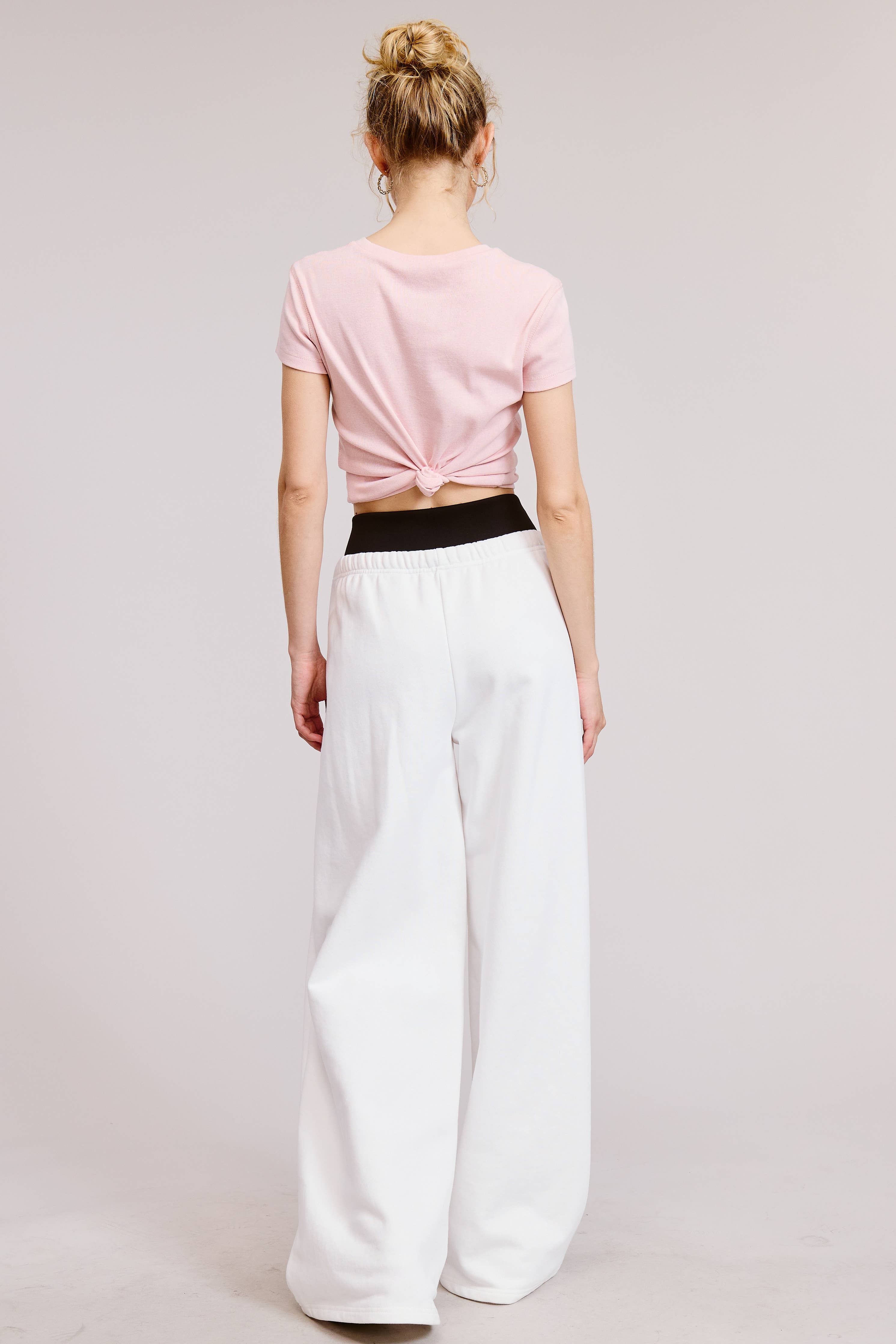 Wide Leg Drawstring Sweatpants with Contrast Waistband