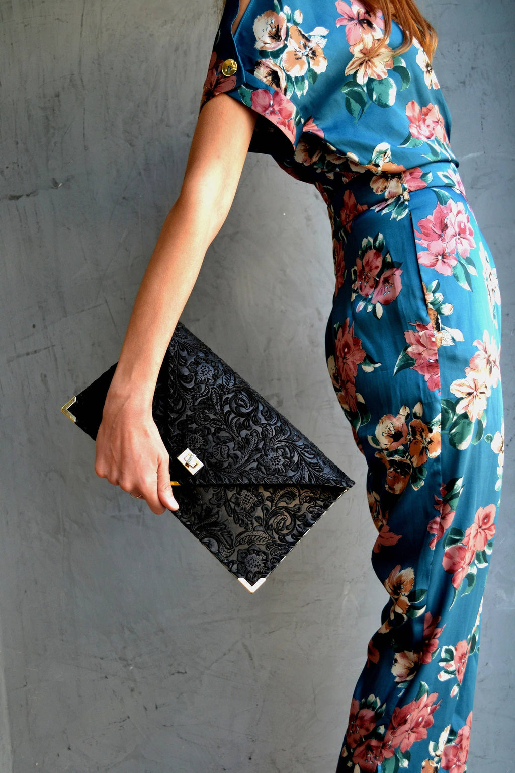 3D Black Symmetria Leather Clutch