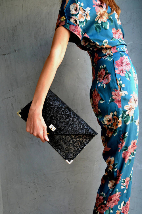 3D Black Symmetria Leather Clutch