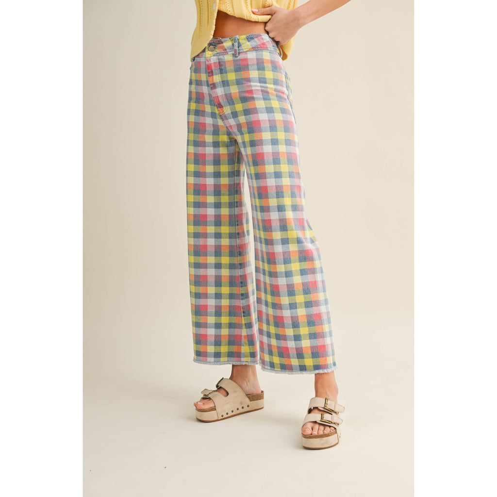 Wide Leg Checkered Trouser