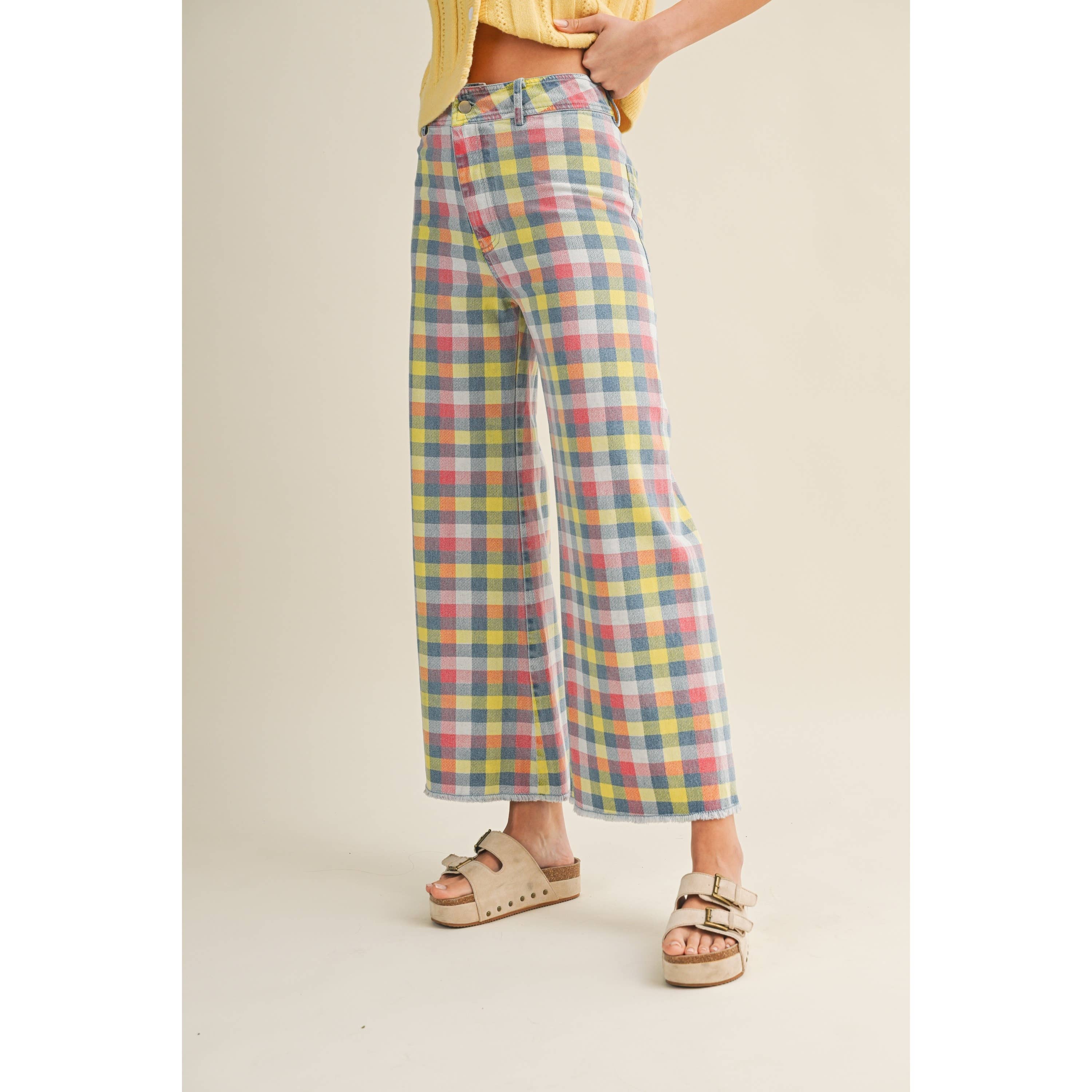 Wide Leg Checkered Trouser