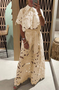 Crochet Floral Lace Button-down shirts & wide leg pant set