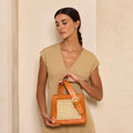 Brown Cane Handbag with Buckle