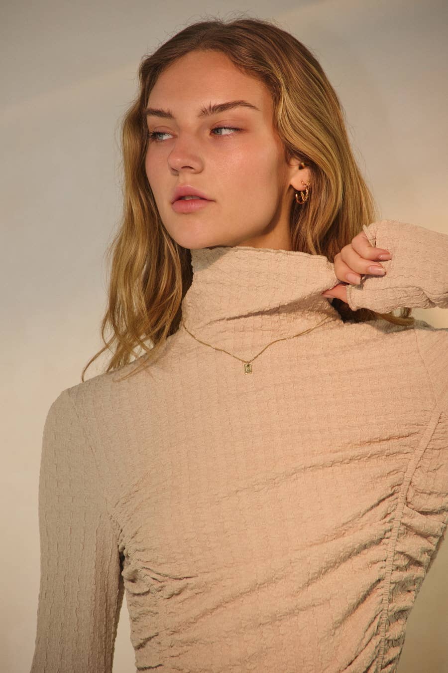 Long Sleeve Ruched Turtleneck Top
