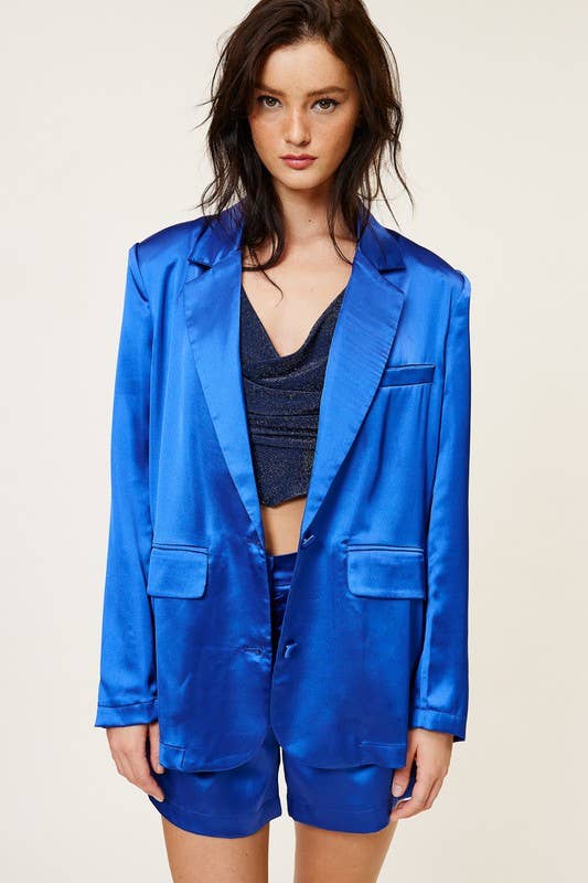 Satin Blazer and Shorts Matching Set