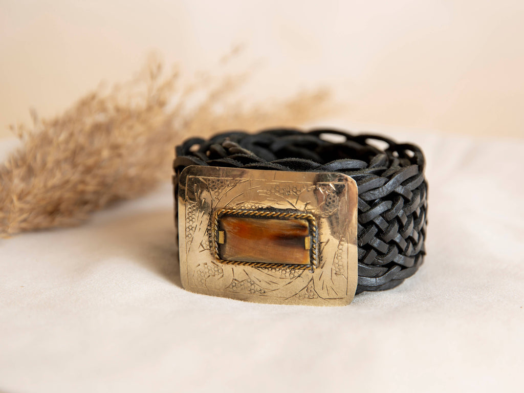 Braided Black Leather Belt and Buckle