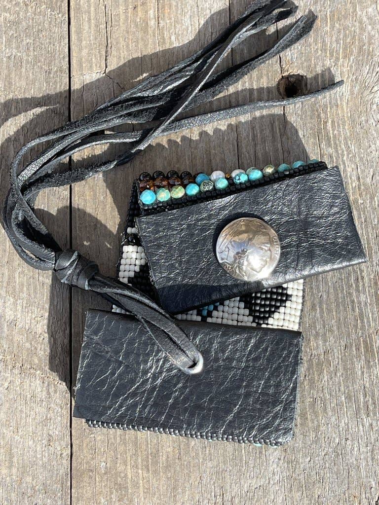 Western Leather Loom Gemstone Cuff Bracelet
