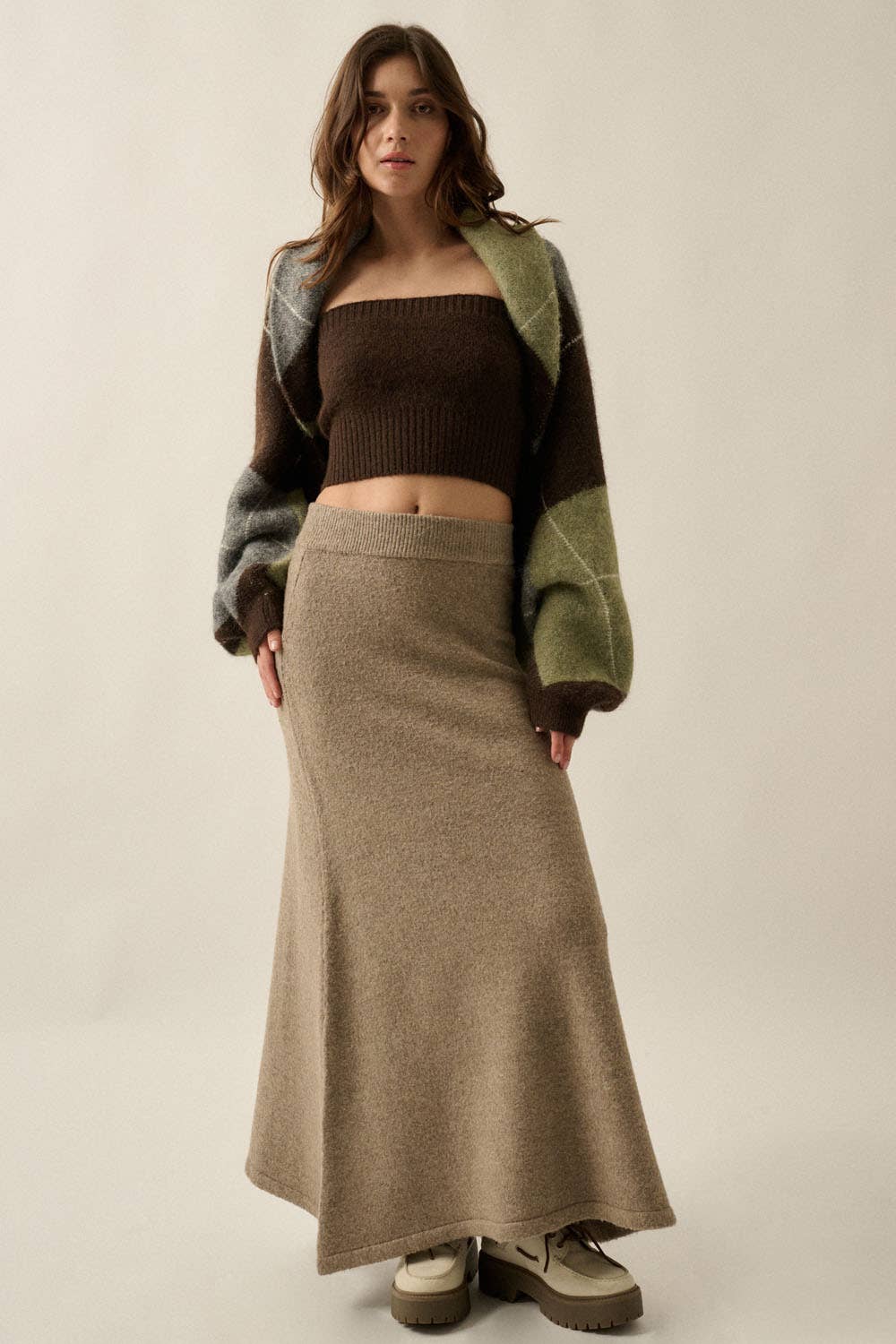 Argyle Jacquard-Knit Shrug Cardigan