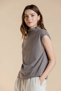 Soft Touch Brushed Knit Mock Neck Sleeveless Top