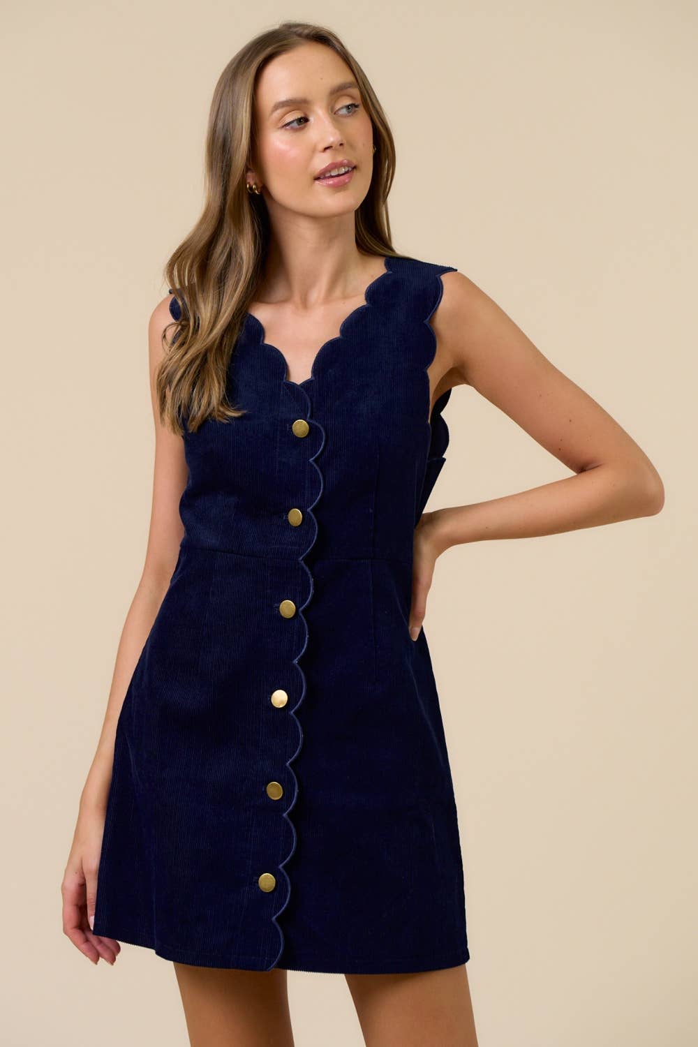 Corduroy Scalloped Edge Mini Dress