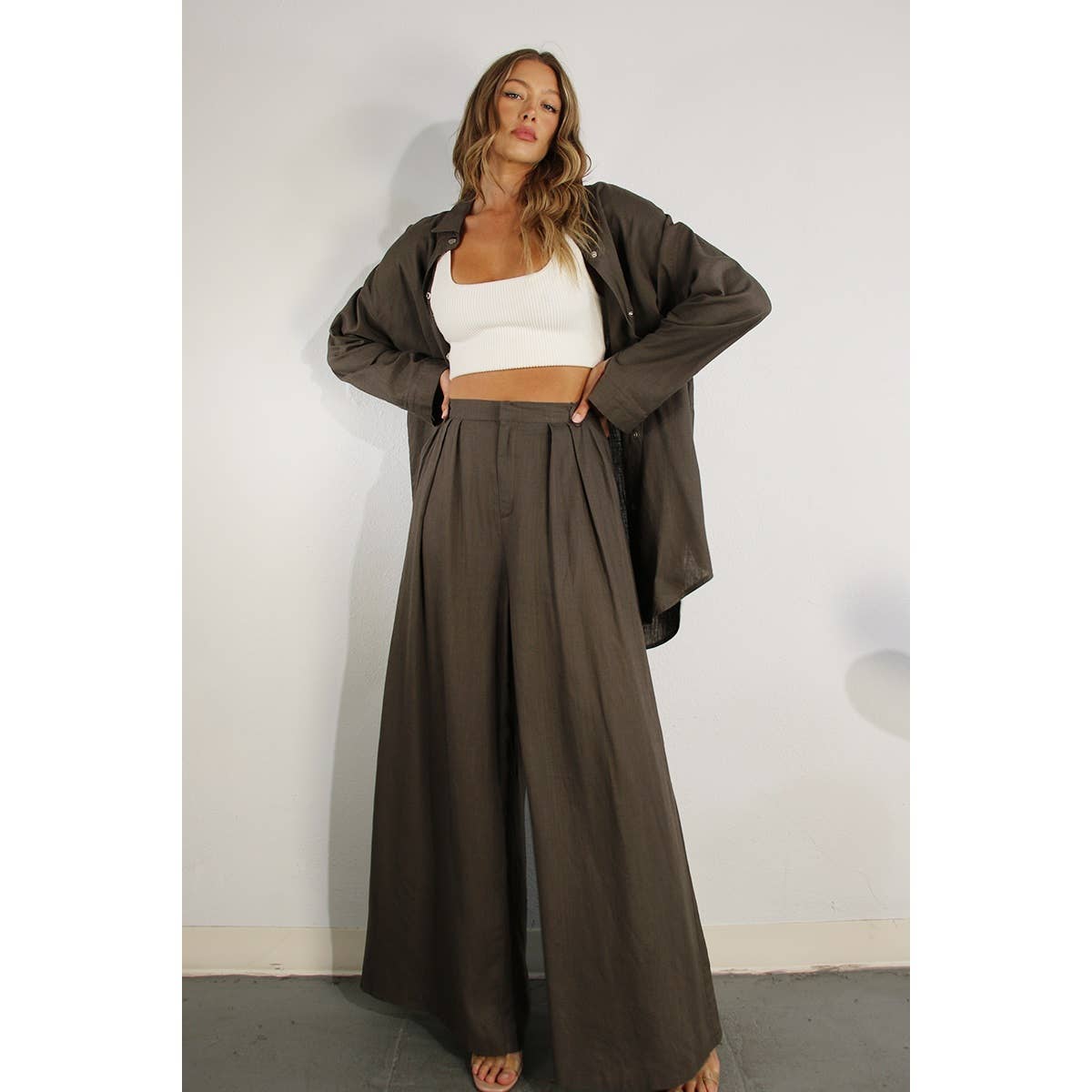 LINEN WIDE LEG PANTS
