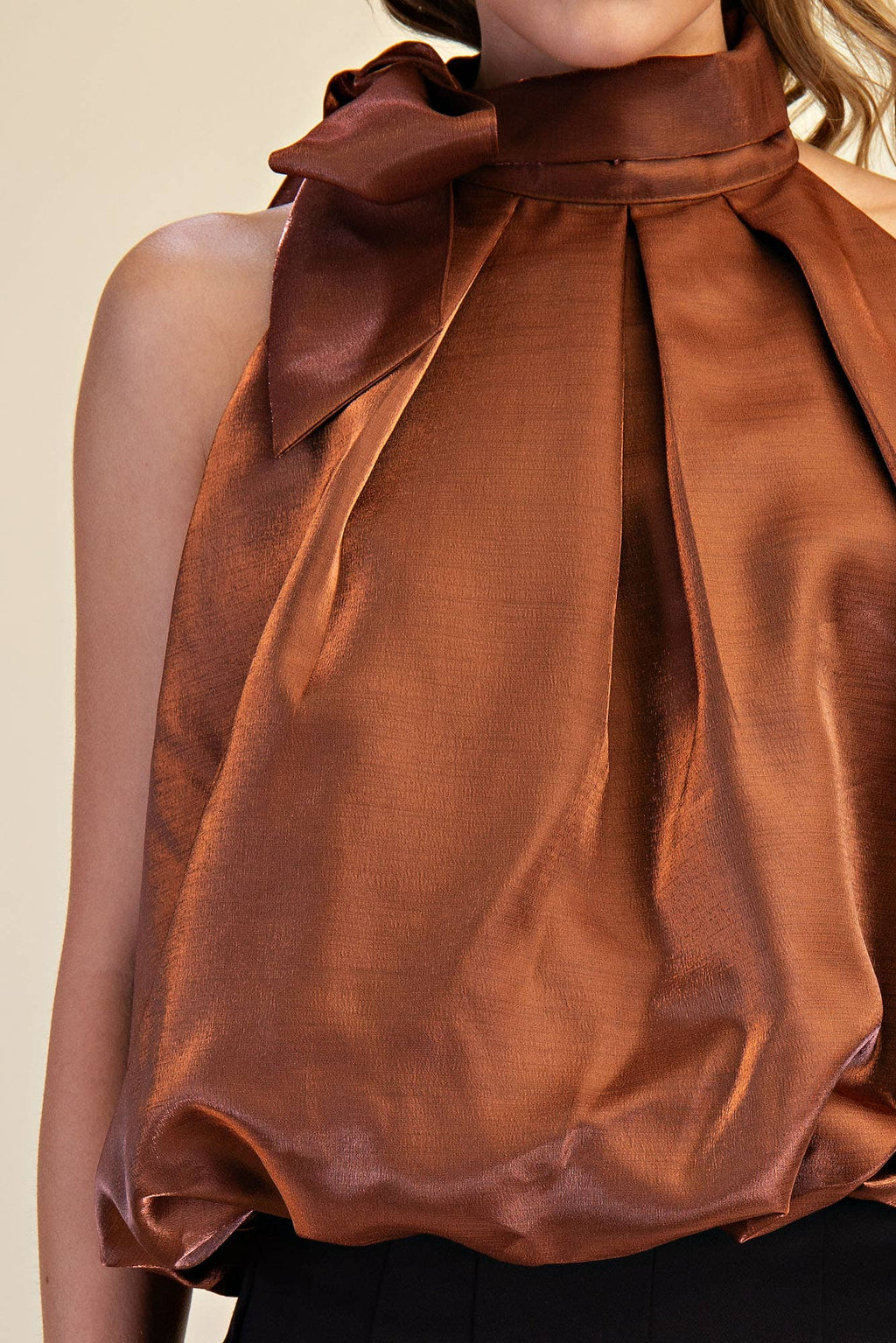 High Neck Tie Wrap Balloon Sleeveless Top