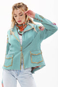 Time to Shine Blazer - Blue | Studded Floral Denim Jacket
