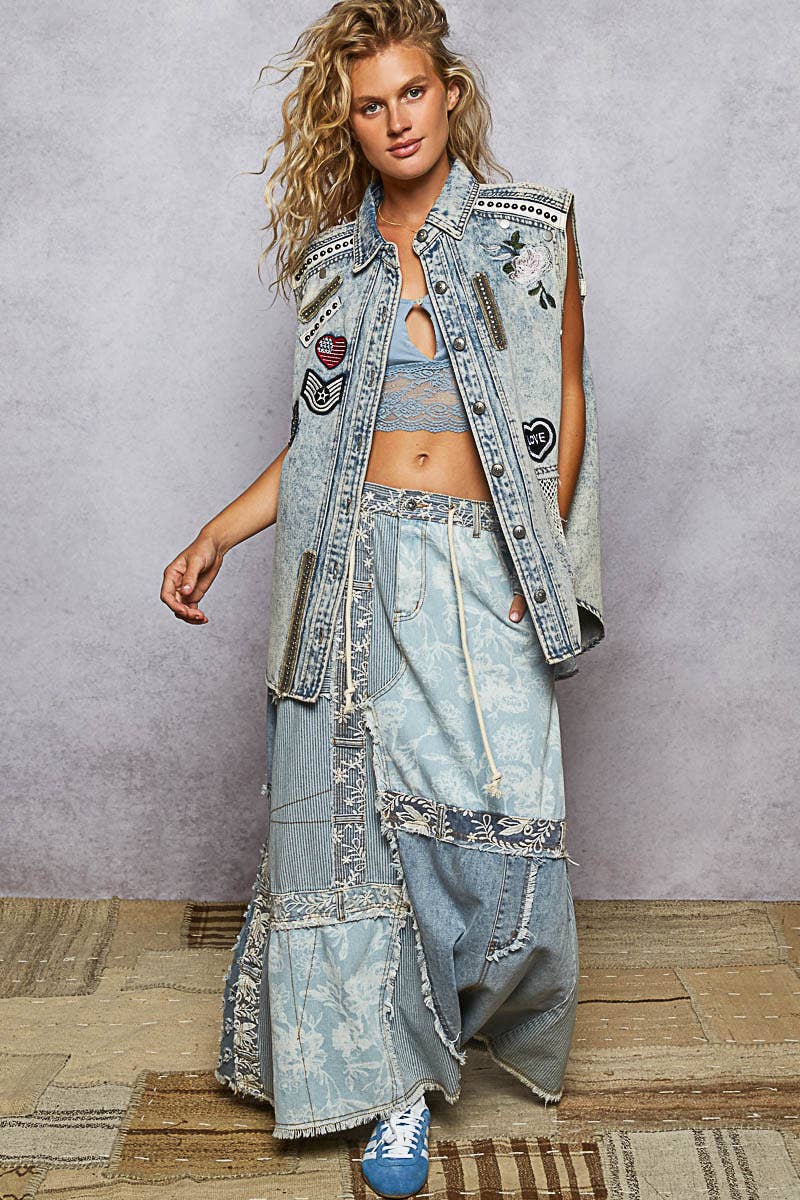 Oversize patchwork denim vest