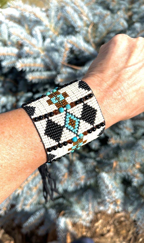 Western Leather Loom Gemstone Cuff Bracelet