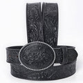 Hand-Tooled Black Floral Leather Belt