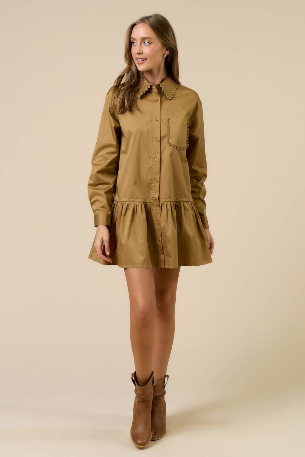 Classic Long Sleeve Button-Up Collared Dress
