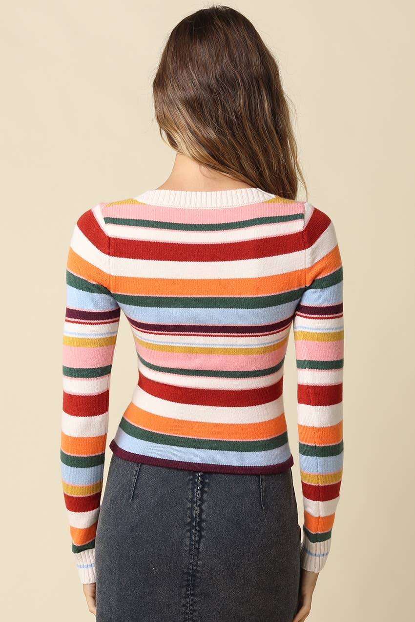 Ruthie Multi Stripe V-Neck Sweater