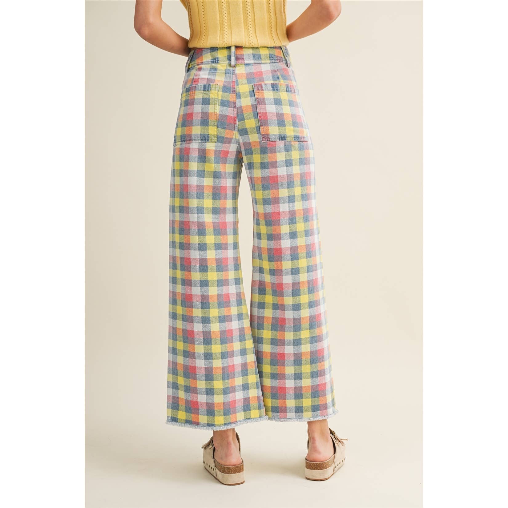 Wide Leg Checkered Trouser