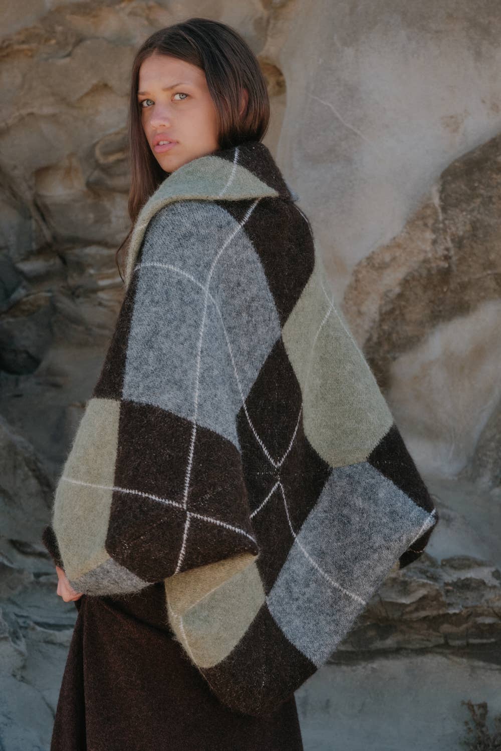 Argyle Jacquard-Knit Shrug Cardigan
