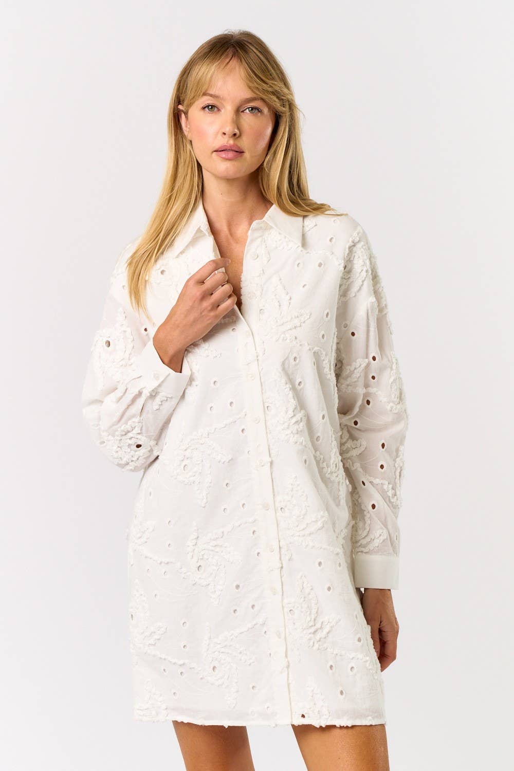 Floral Eyelet Button Down Shirt Dress