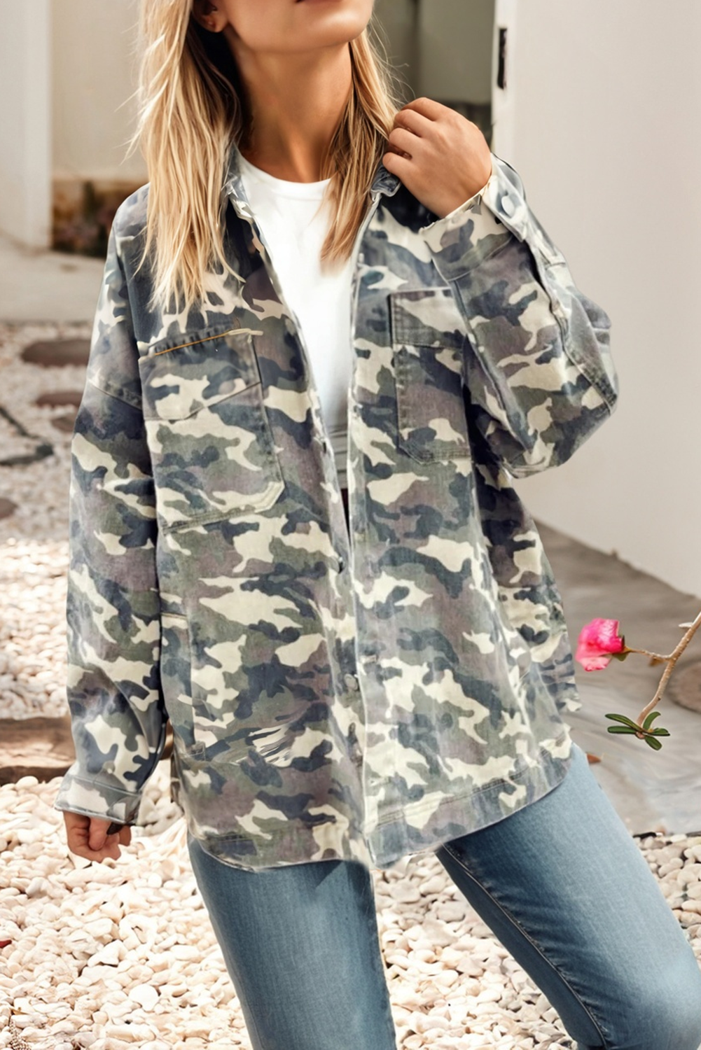 Camo Loose Jean Jacket