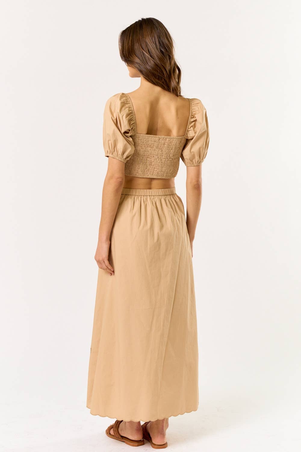 Puff Sleeve Embroidery Cropped Top & Skirt Set