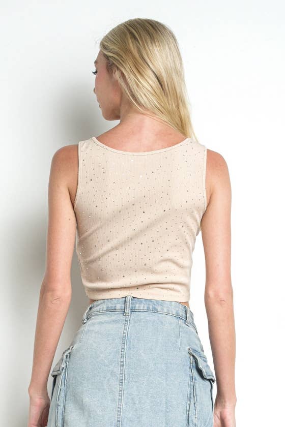 Dotted Rhinestone Cropped Top