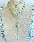 Turquoise Chip Bead Chain Lock Necklace 