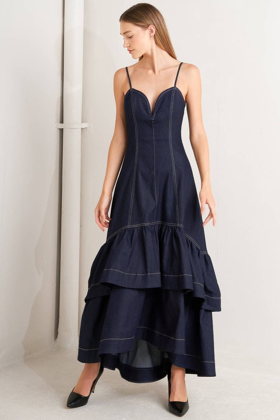 A denim midi dress -