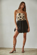 Mesh Floral Flocked Velvet Dress