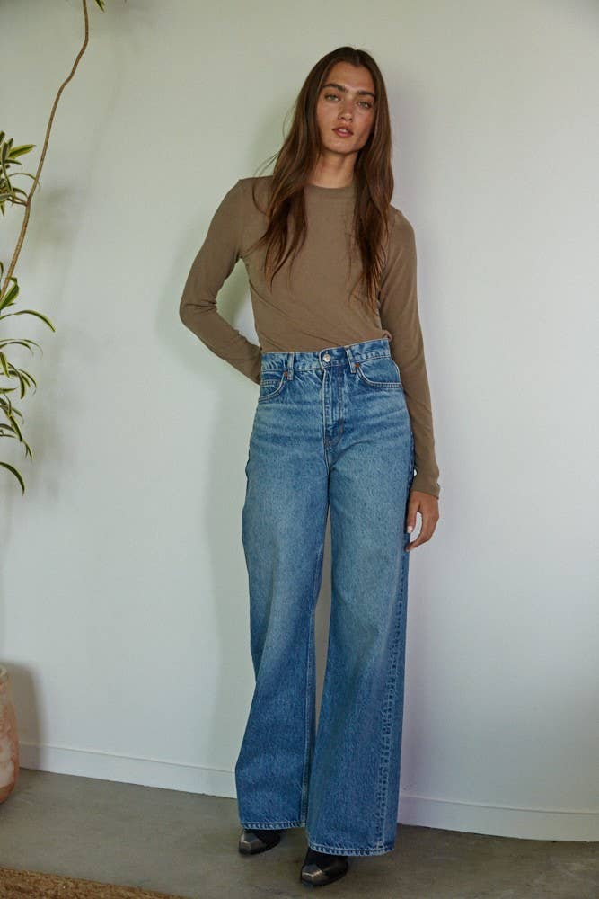 Basic Knit Mock Neck Long Sleeve Pullover Top