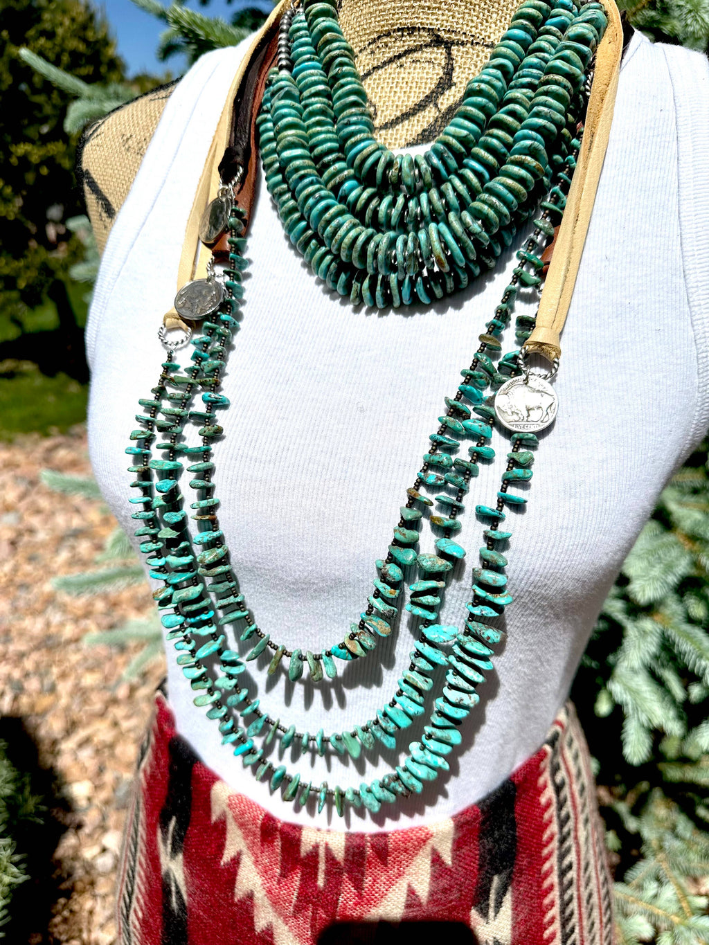 Long layering turquoise chip necklace