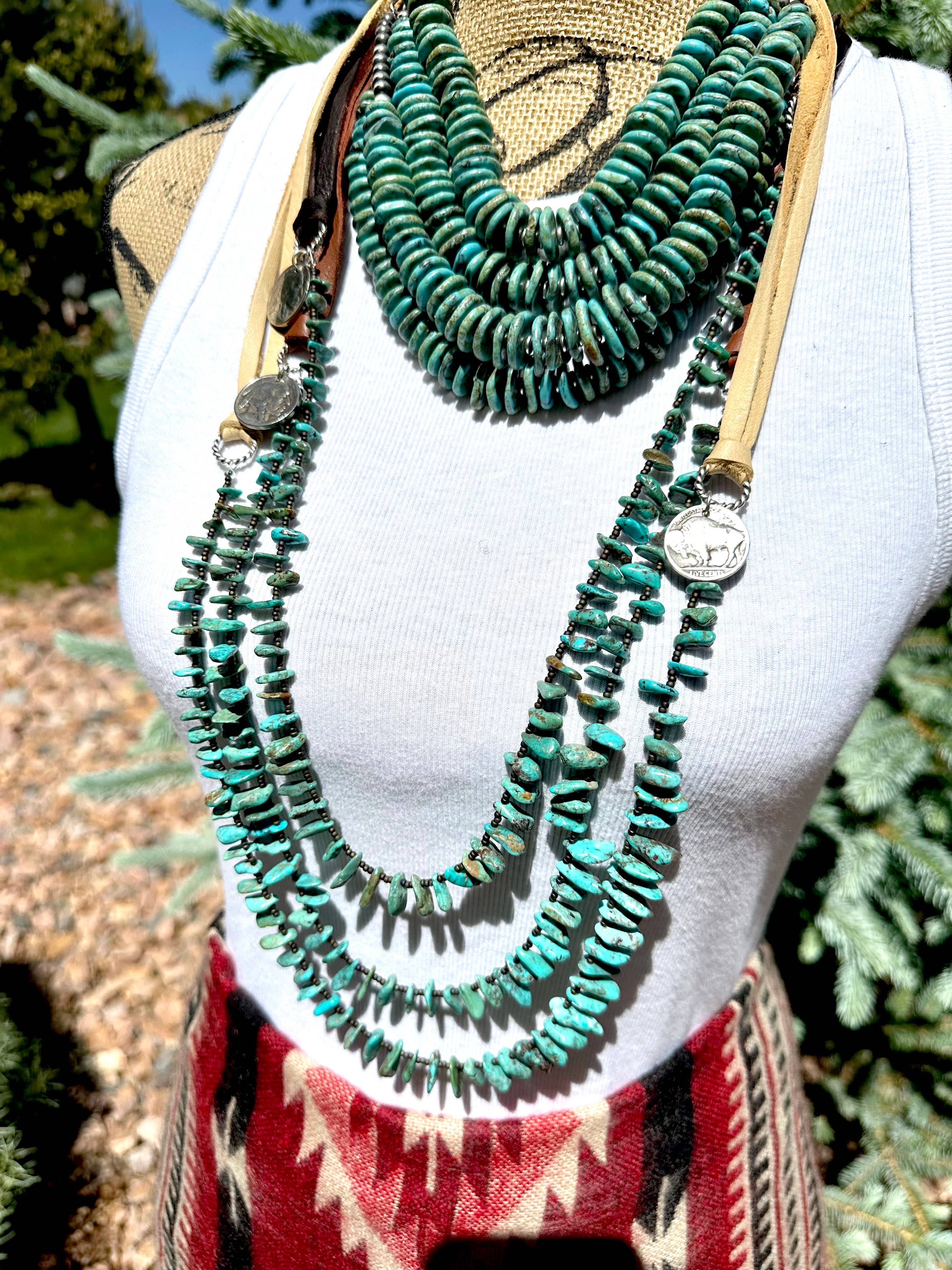 Long layering turquoise chip necklace